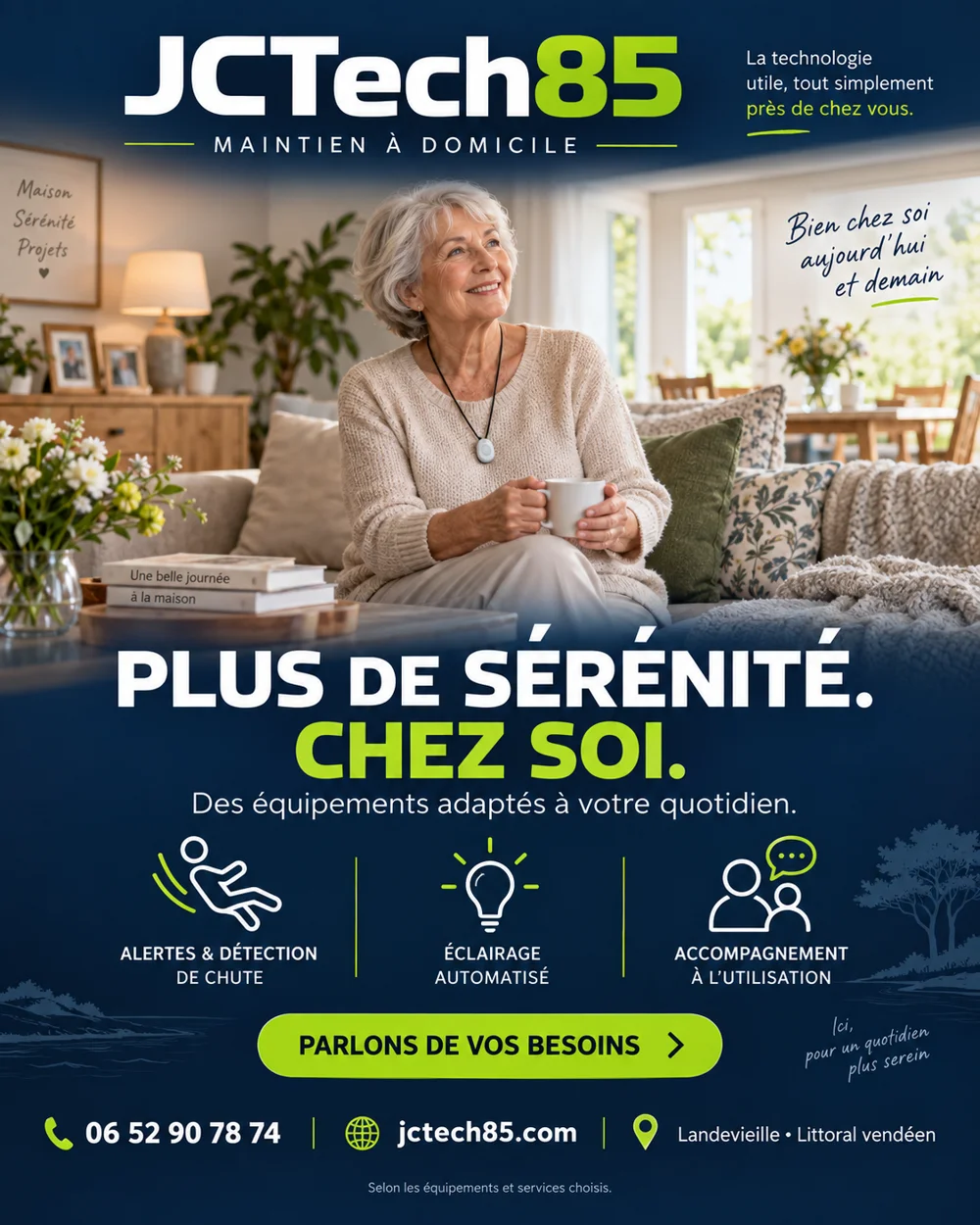 Accompagnement à domicile — visuel marketing JCTech85